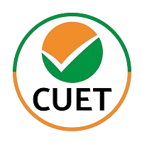 Circular logo for CUET featuring an orange and green outer ring enclosing a central green circle with an orange accent and a white checkmark above black text reading "CUET".