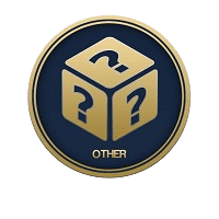 Circular gold and dark blue emblem featuring a central 3D cube with question marks on its faces and the text "OTHER" written at the bottom.